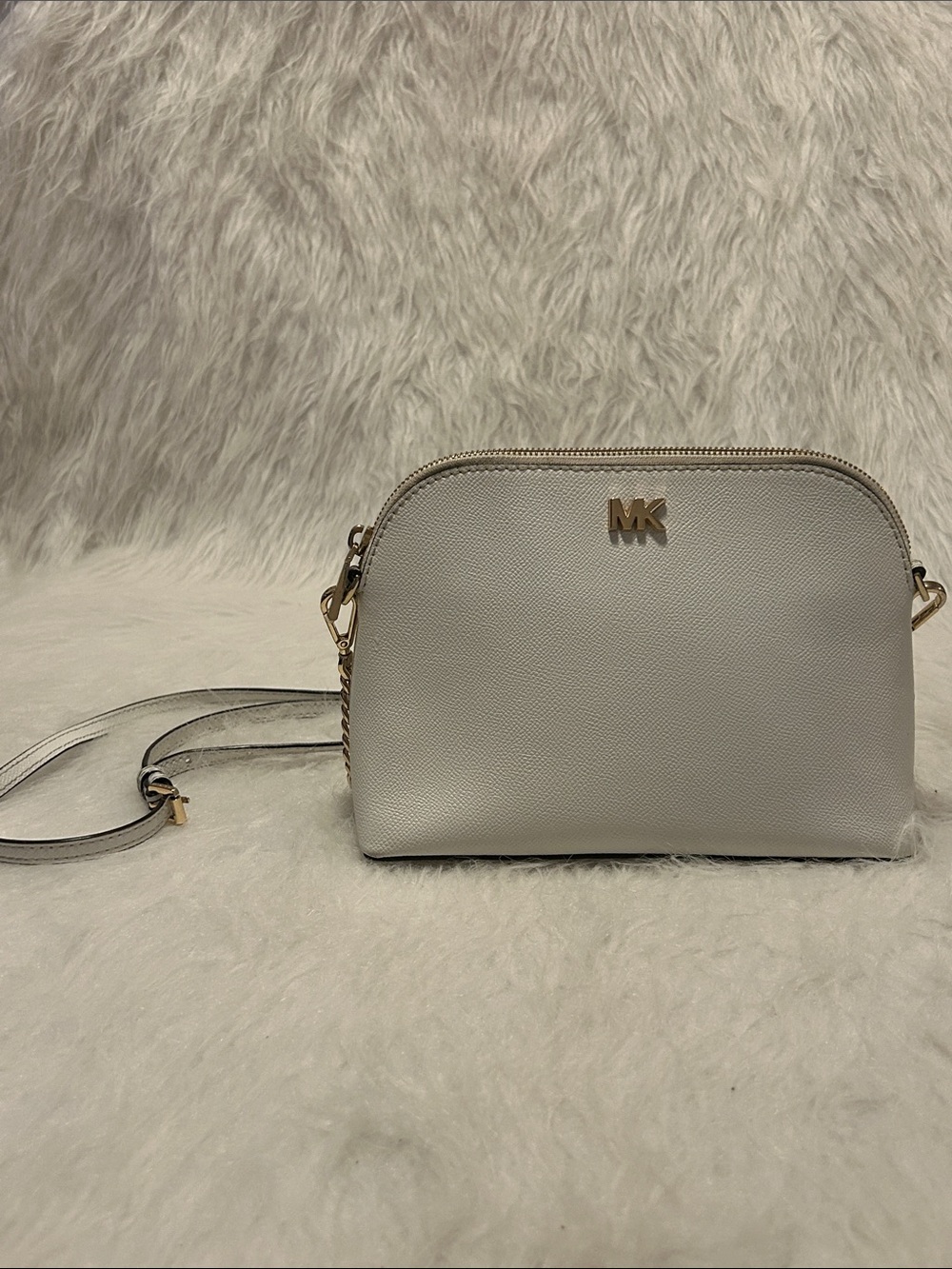 Michael Kors White Saffiano Crossbody with Gold Hardware